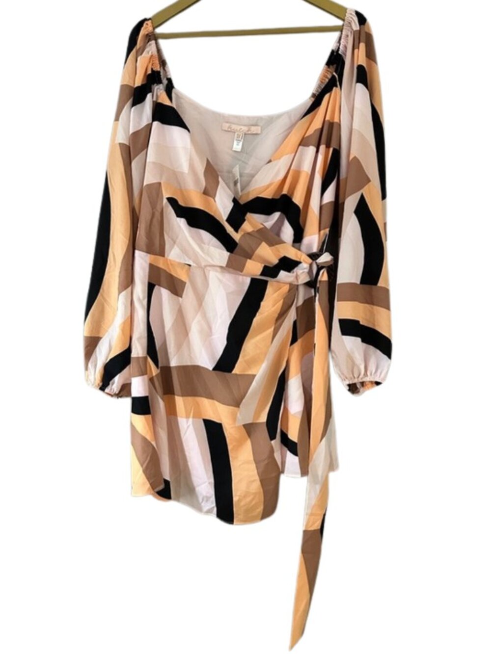 Anthropologie Hutch Geo Wrap Mini Dress Balloon Sleeve Tie Waist wedding guest - Picture 3 of 11